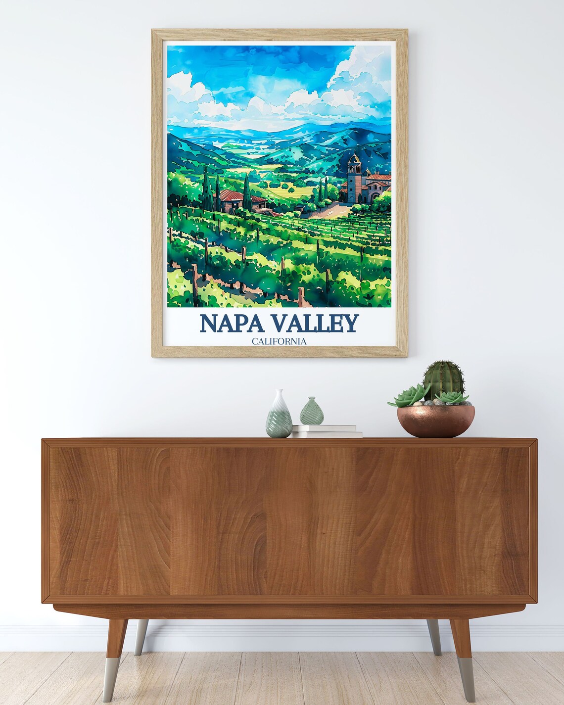 Napa Valley California Poster With Green Vineyards In Watercolor Style - Image 3