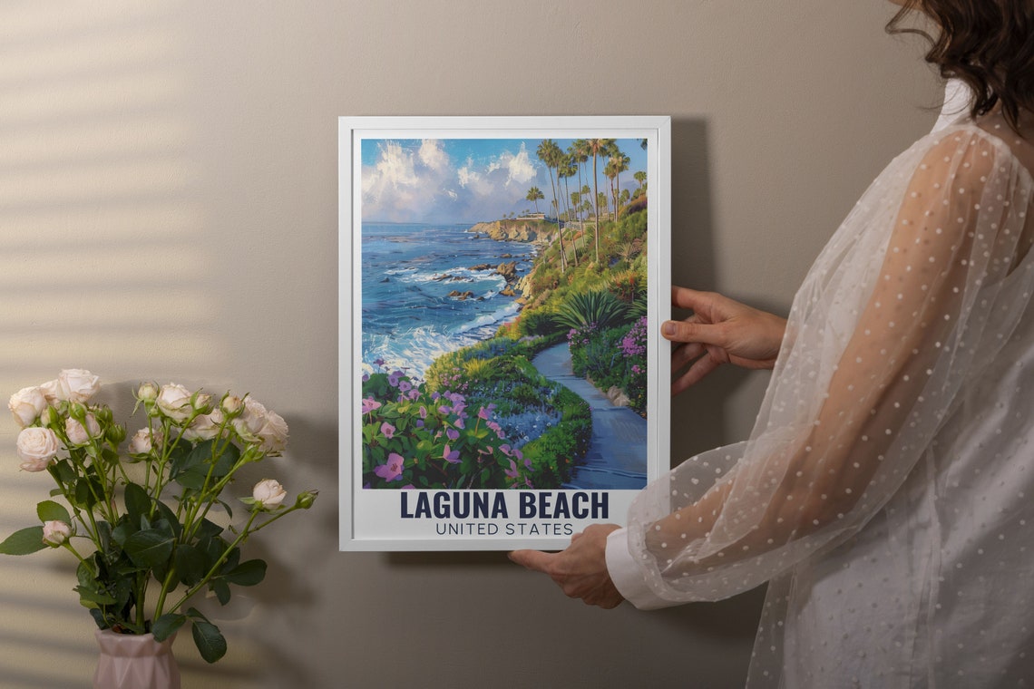 Laguna Beach Coastal Cliff Path Palm Trees California Poster - Image 3