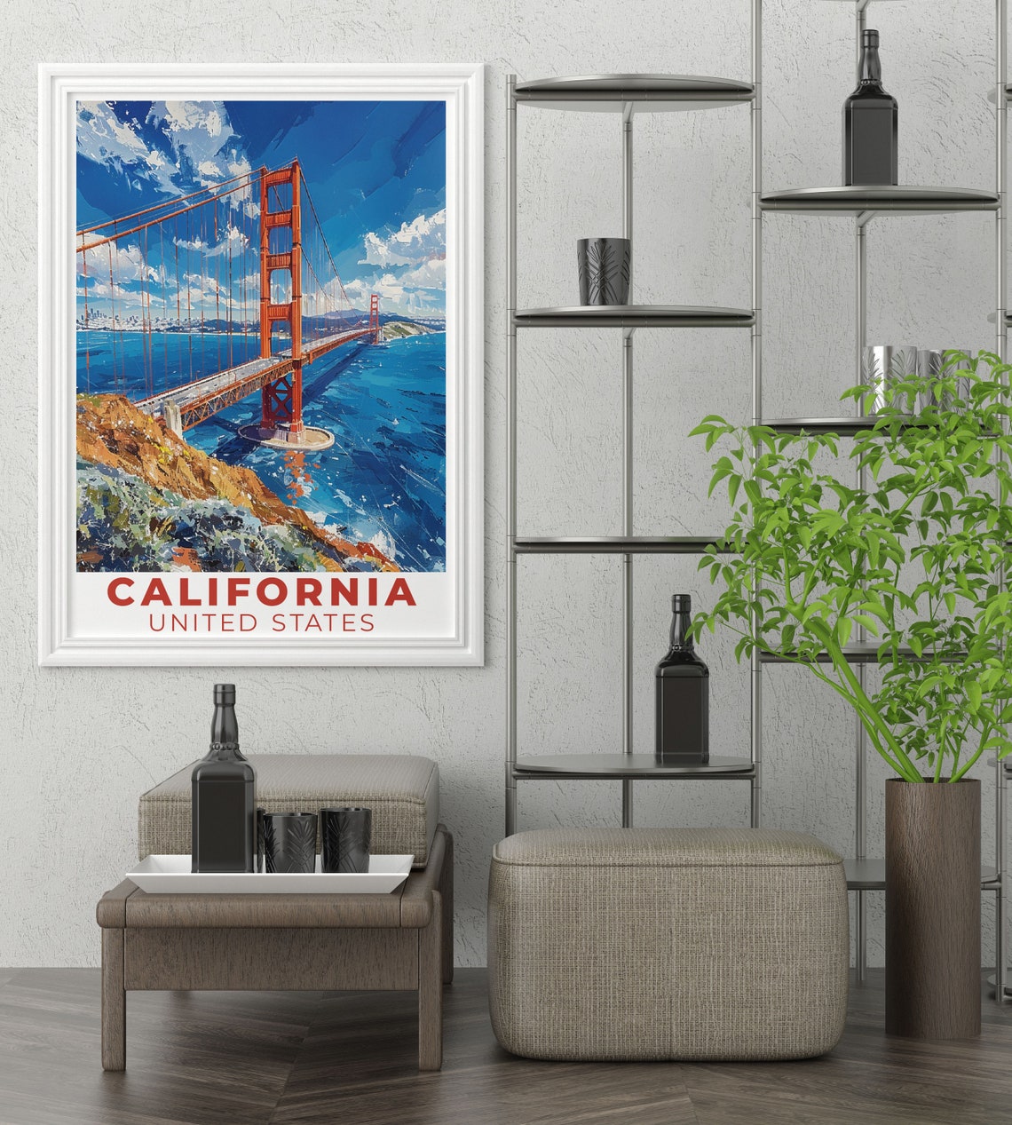 Golden Gate Bridge San Francisco Bay Vintage California Travel Poster - Image 3