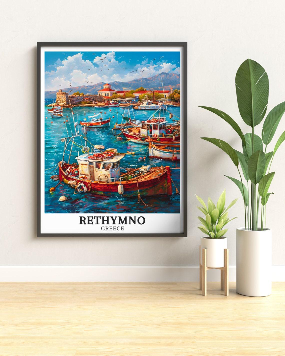 Rethymno Fishing Harbour Colorful Boats Impressionist Greece Poster - Image 3