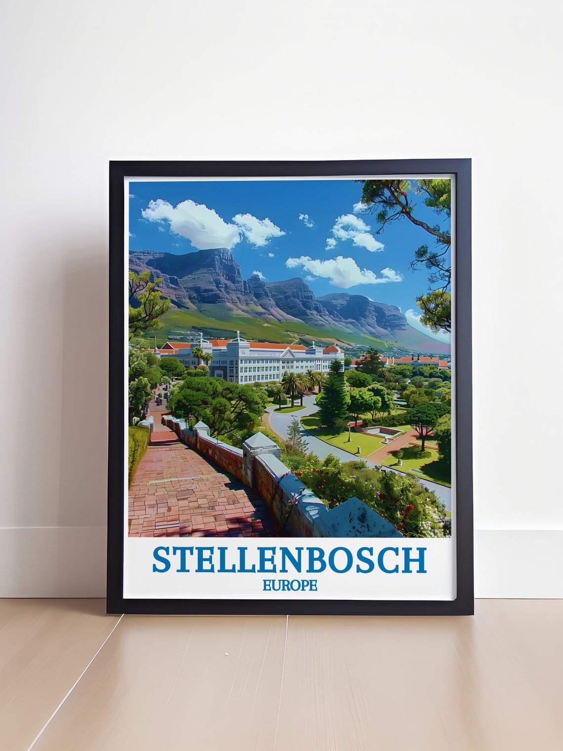 Historic Stellenbosch Town Red Brick Path Mountain View Travel Poster - Image 4