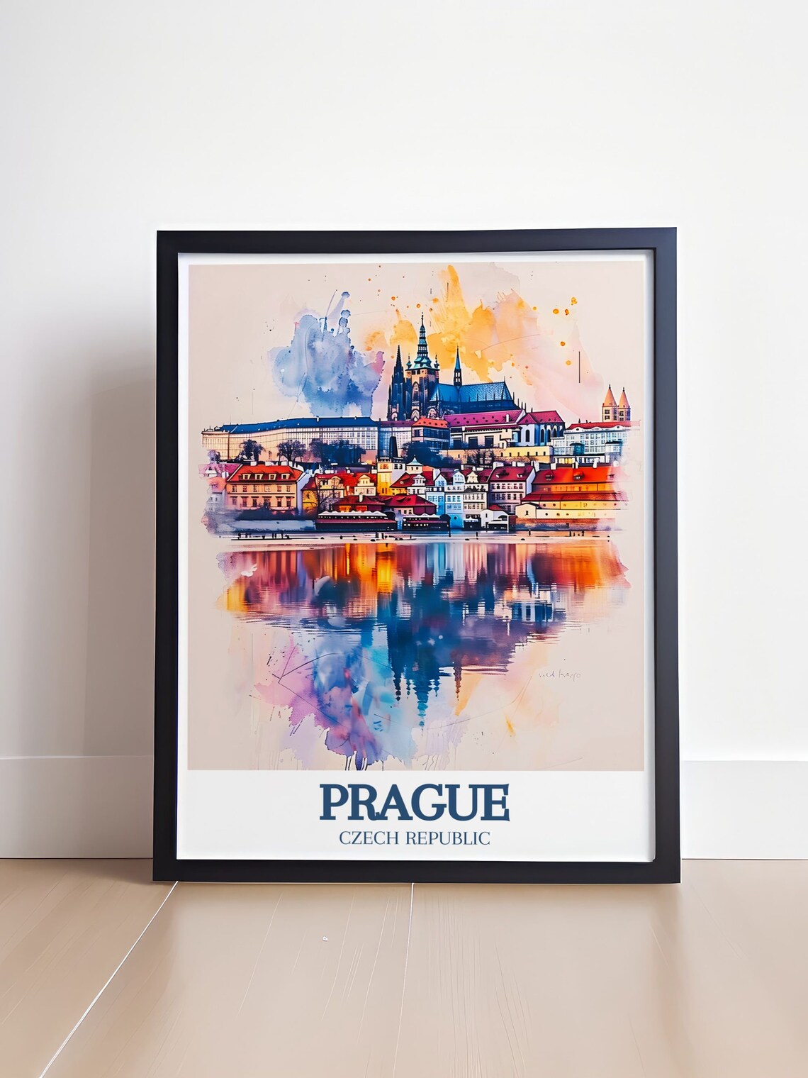 Prague Castle Mala Strana Watercolor Reflection Travel Poster - Image 4
