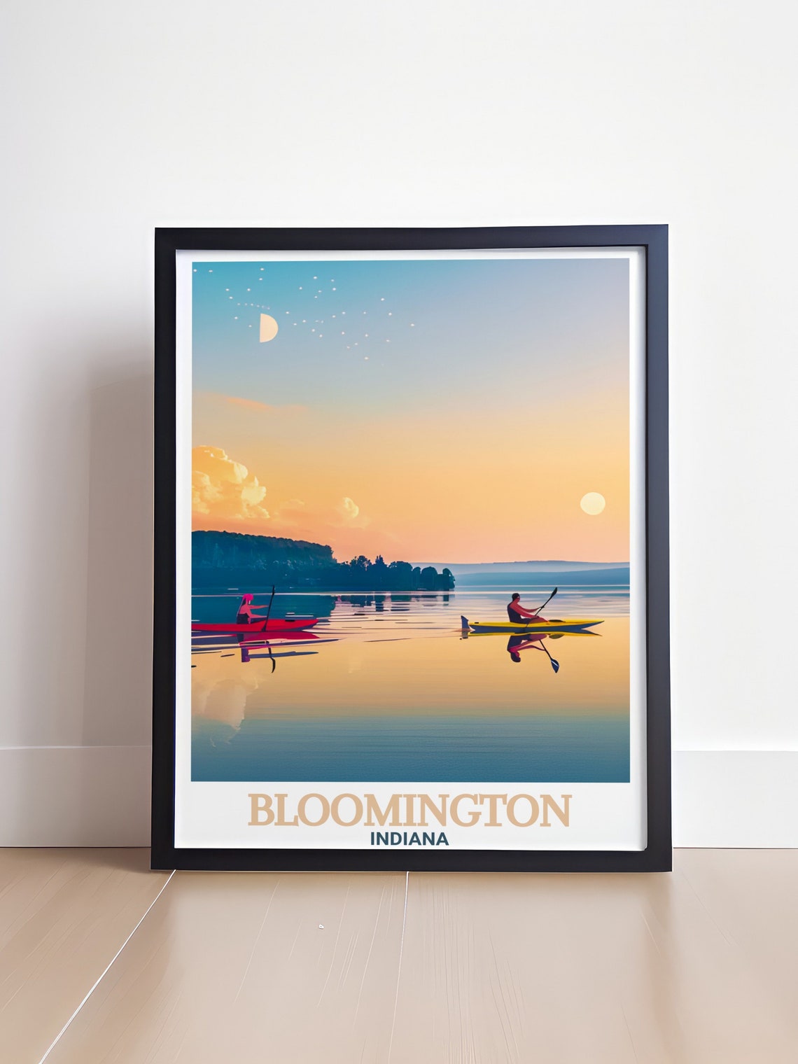 Bloomington Indiana Kayakers Sunset Lake Monroe Travel Poster - Image 4
