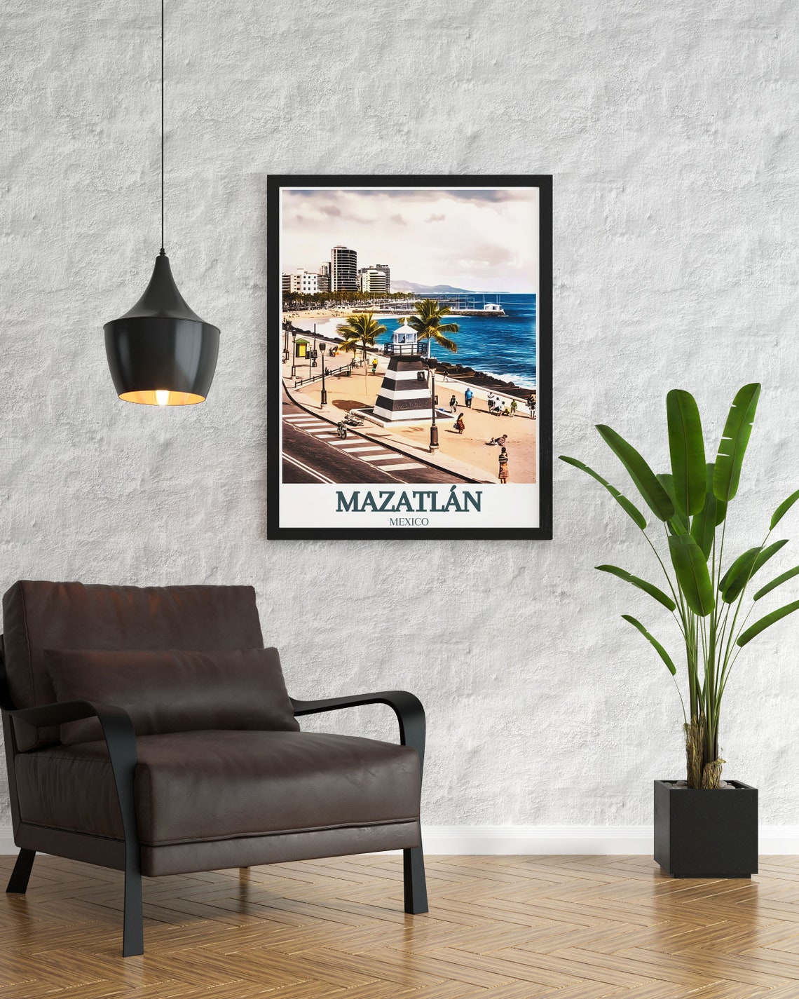 Mazatlán Mexico Malecón Lighthouse Tower and Palm Beach Poster - Image 2