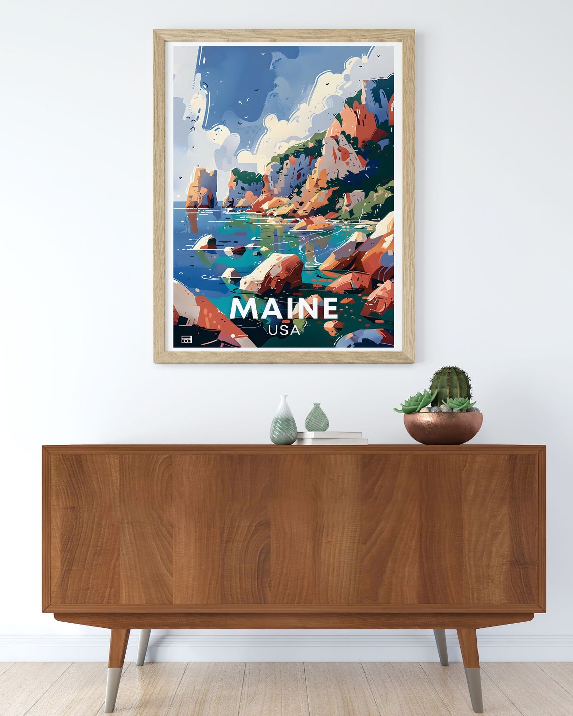 Maine USA Rocky Shoreline With Colorful Cliffs At Daytime Poster - Image 3