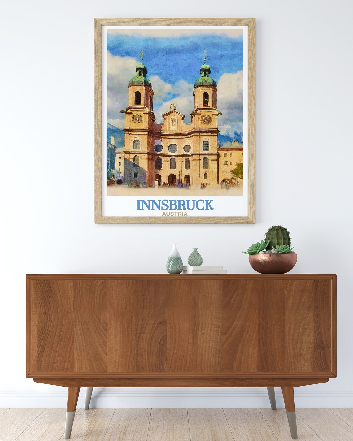 Innsbruck Austria Cathedral Twin Domes Watercolor Alpine Poster - Image 3