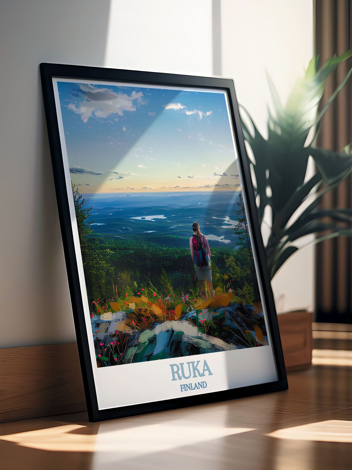 Ruka Finland Sunset Fell Viewpoint Hiker Lakes Travel Poster - Image 3