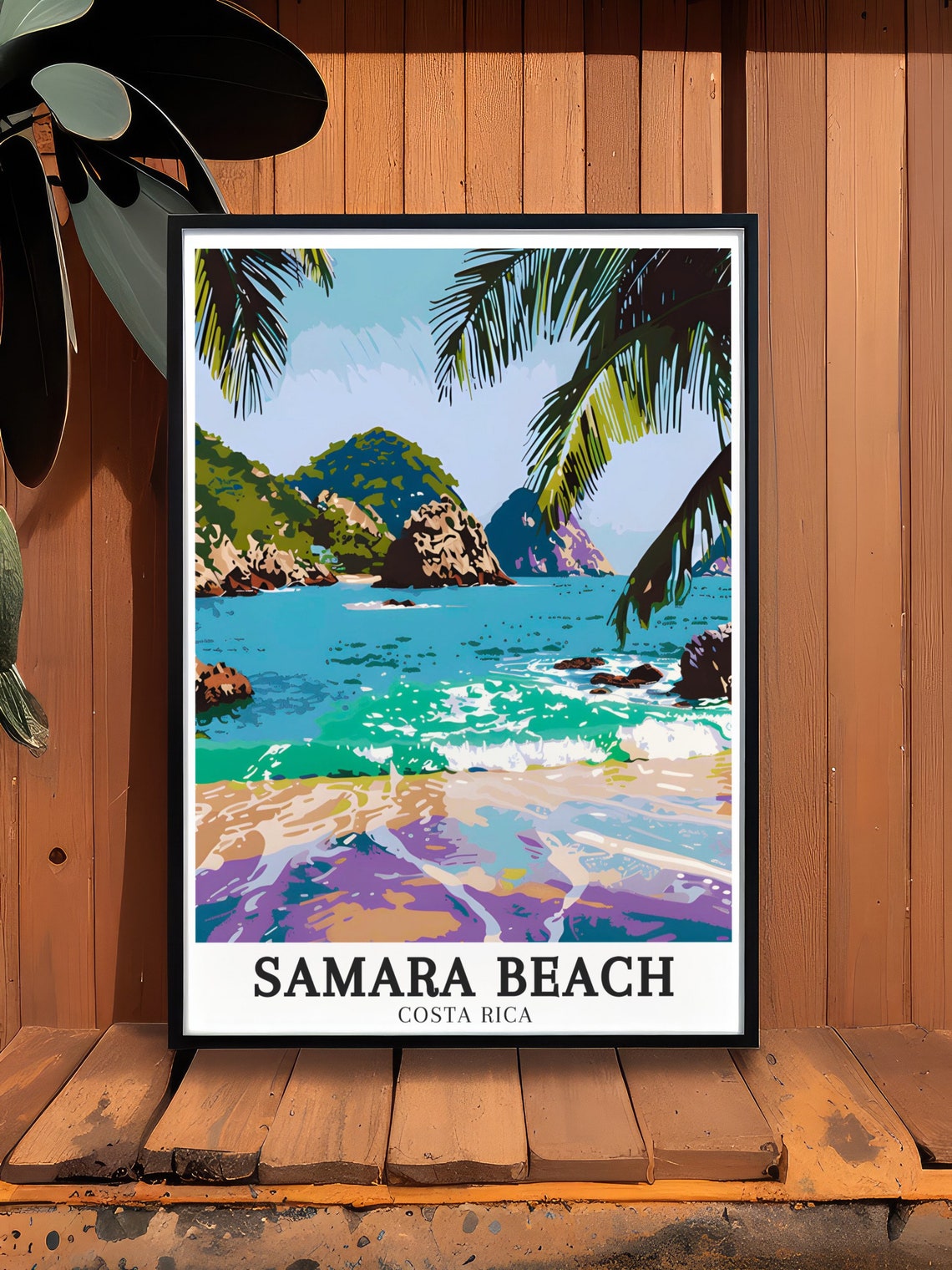 Samara Beach Costa Rica Turquoise Waves Rocky Islets Palm Poster - Image 2