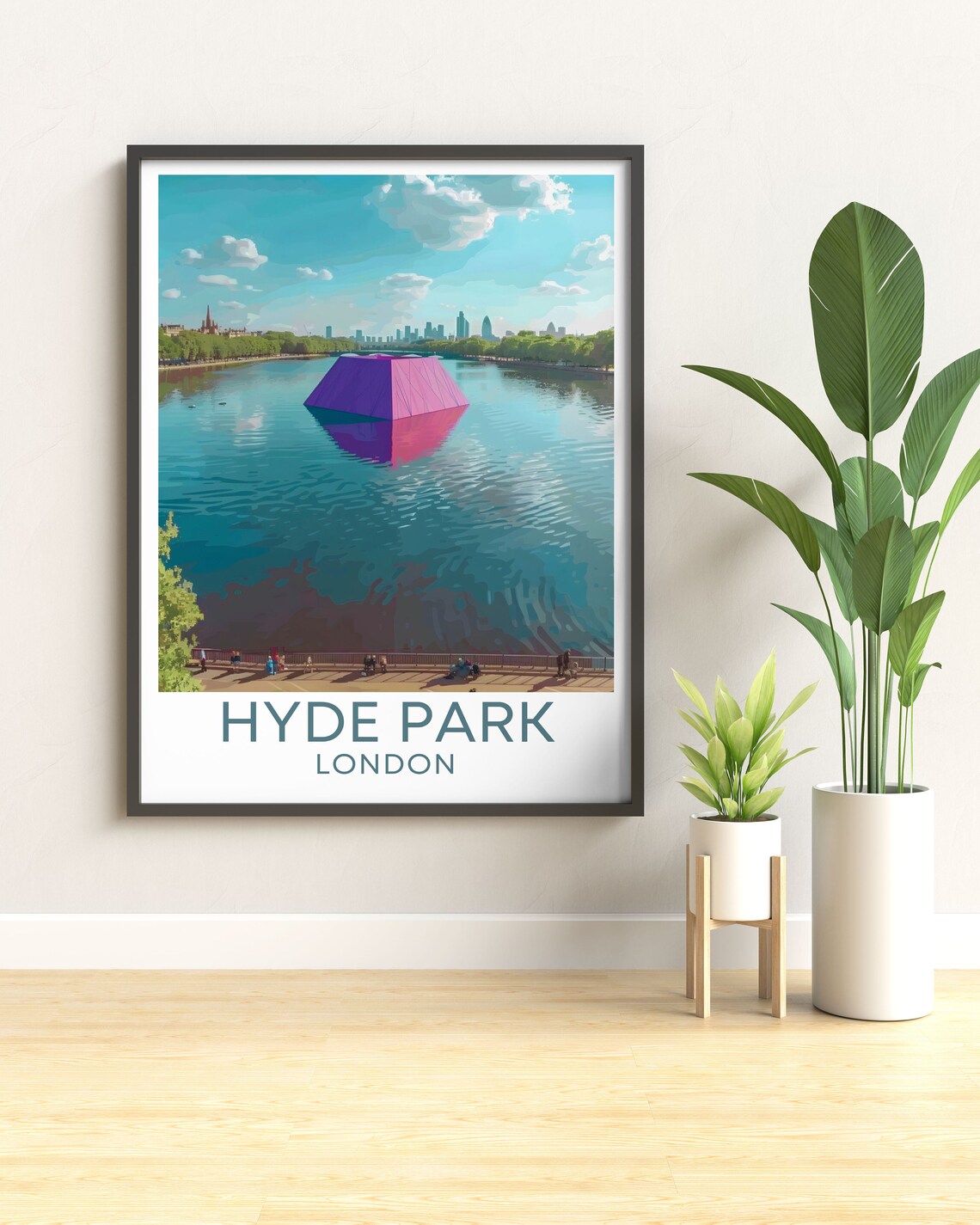 Hyde Park London Serpentine Lake Pink Floating Art Sculpture Poster - Image 2