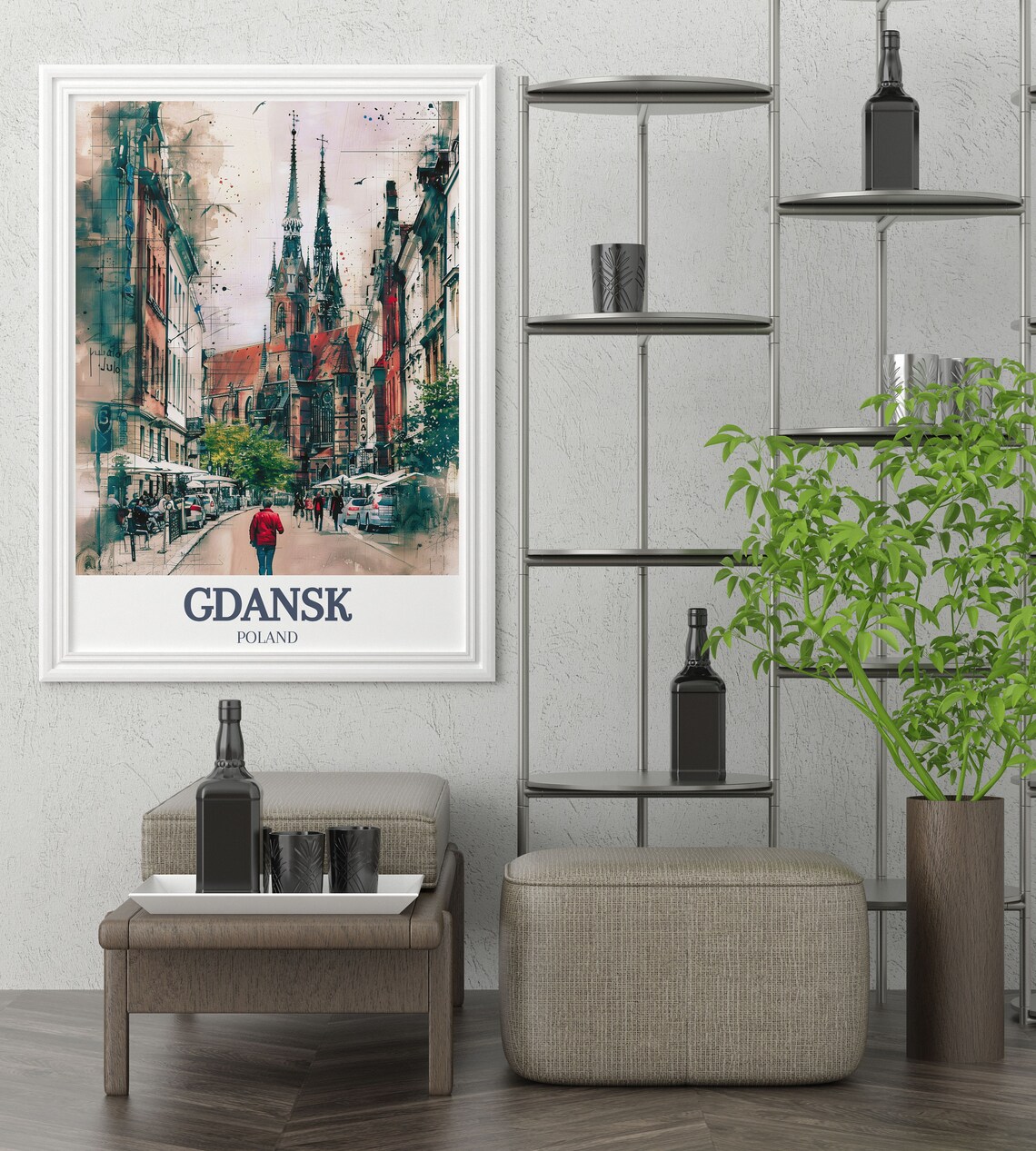 Gdansk Poland Mariacka Street St Marys Church Watercolor Art Poster - Image 2