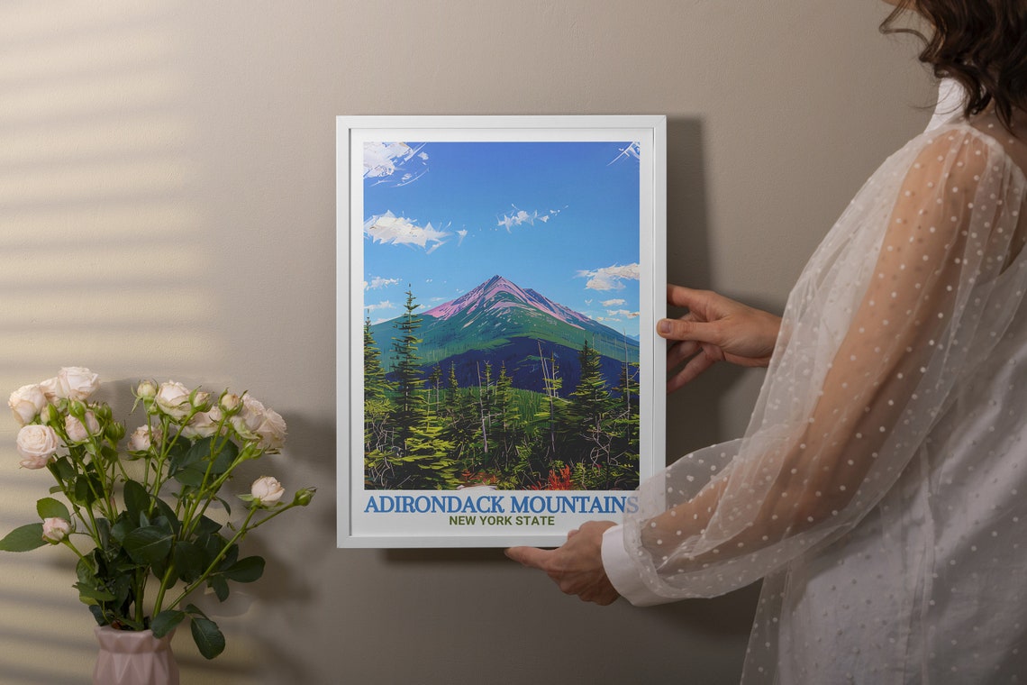 Adirondack Mountains Green Peak Pine Forest Summer Travel Art Poster - Image 2