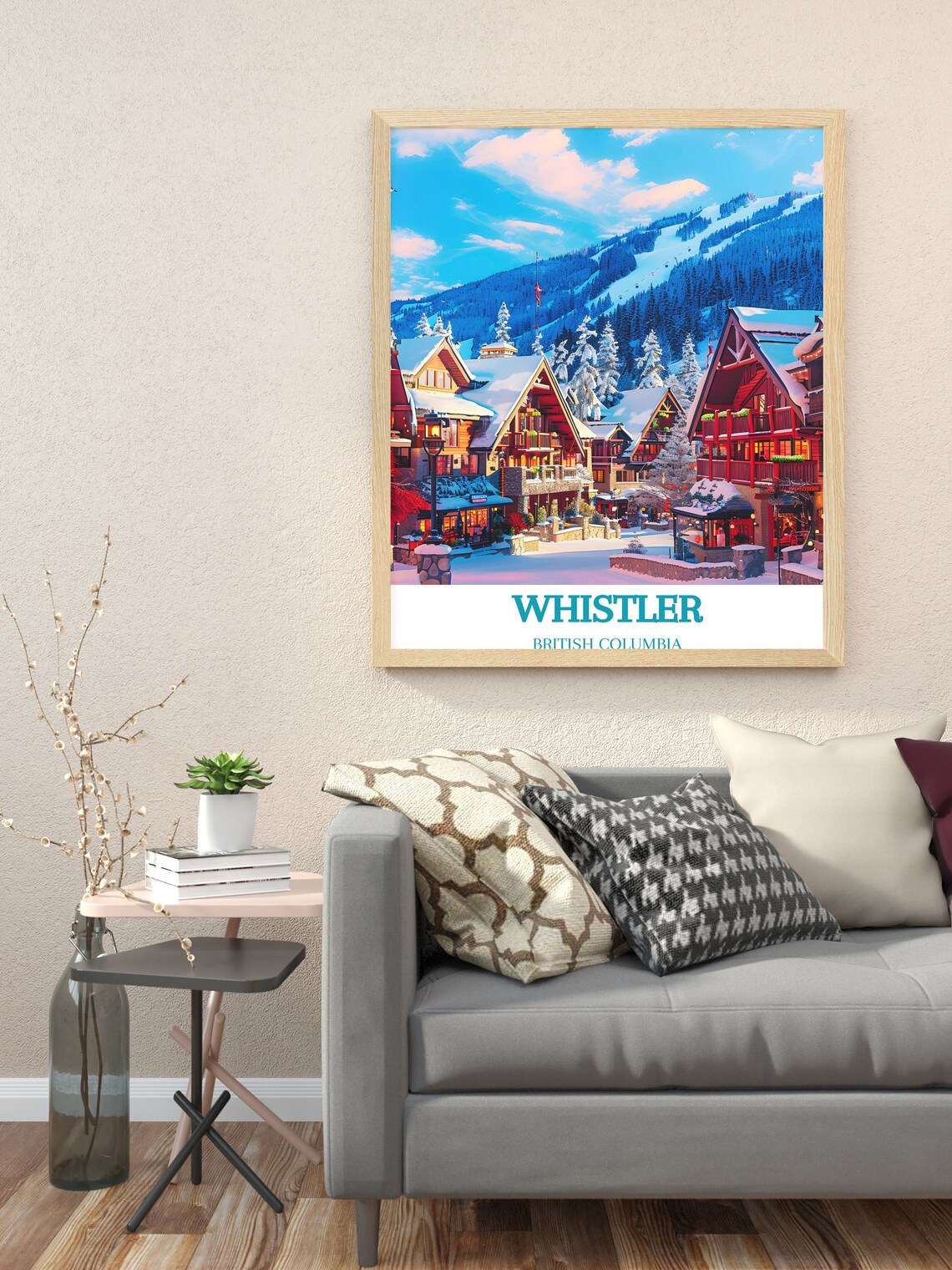 Whistler Village Chalets Beneath Snowy Peaks British Columbia Poster - Image 2