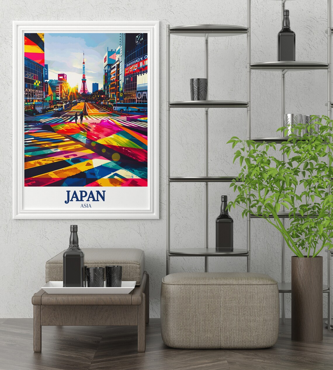 Japan Shibuya Crossing With Tokyo Tower Colorful Street Poster - Image 2