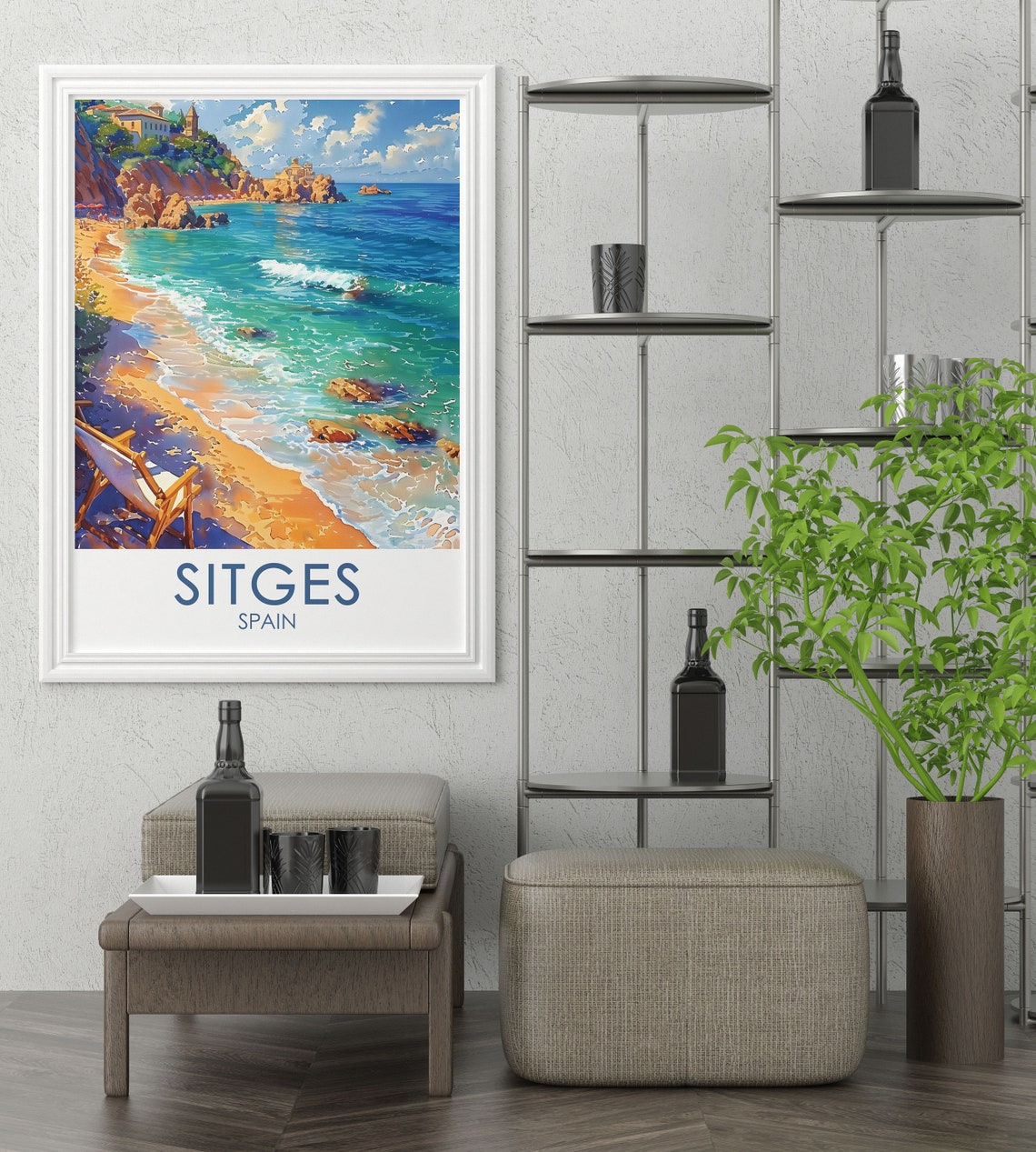 Sitges Spain Beach Turquoise Waves Golden Sand Coastal Travel Poster - Image 2
