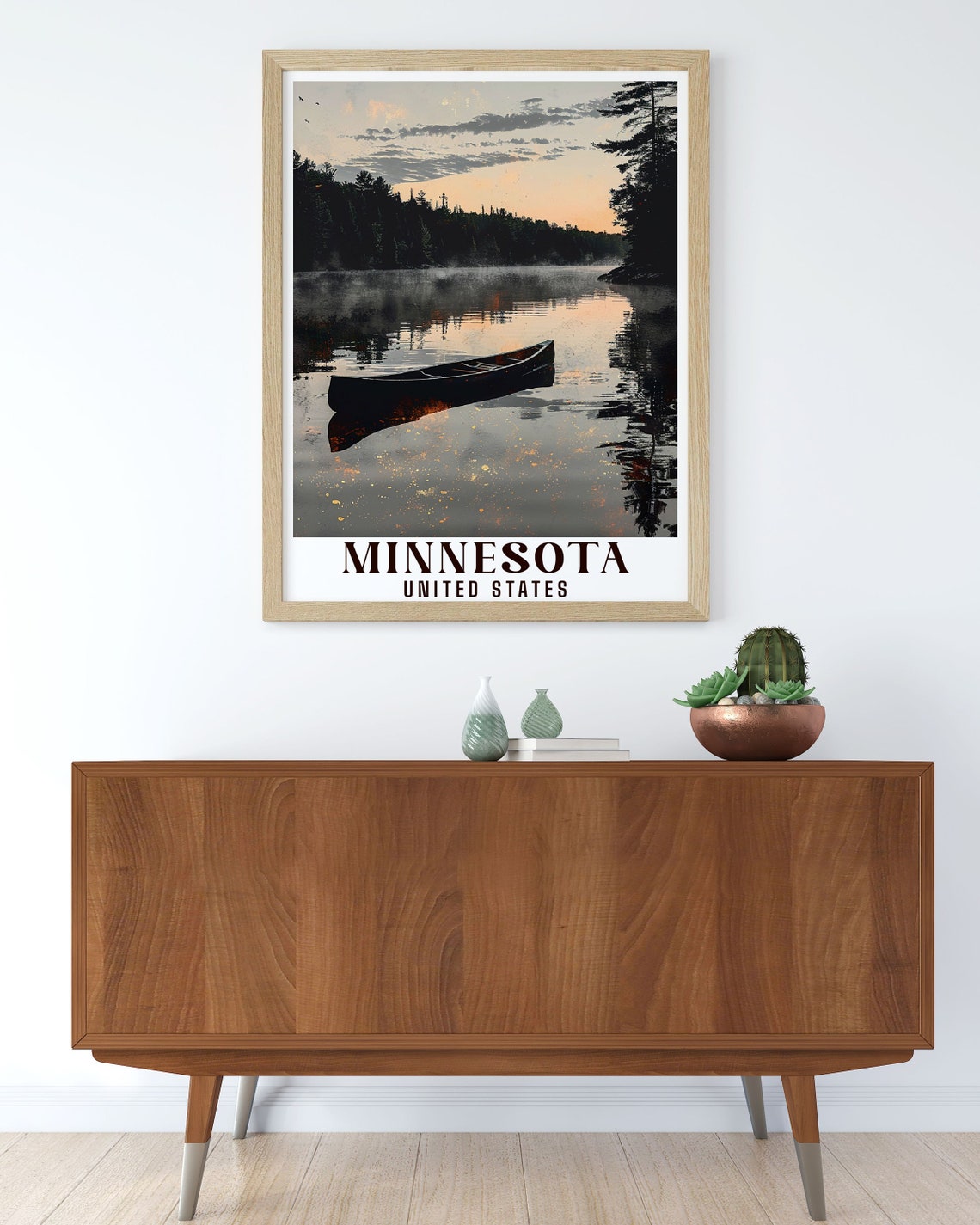 Minnesota Boundary Waters Canoe On Misty Lake At Sunset Poster - Image 2