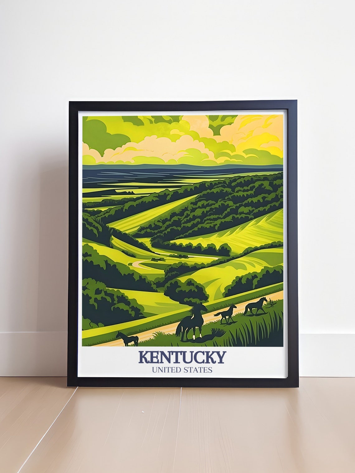 Kentucky Bluegrass Rolling Hills Horses Sunset Travel Poster - Image 4