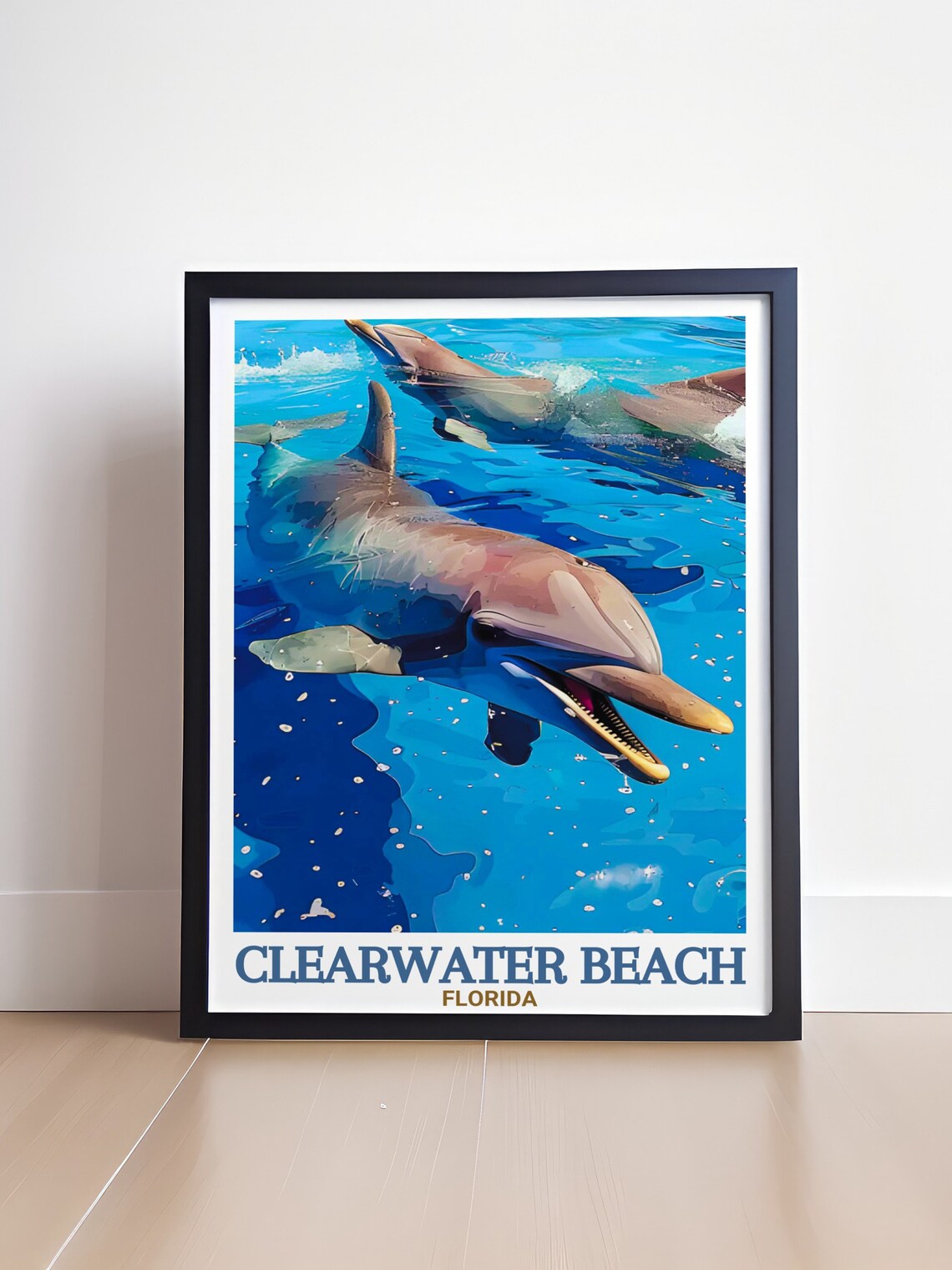 Clearwater Beach Florida Dolphins Turquoise Water Travel Poster - Image 4