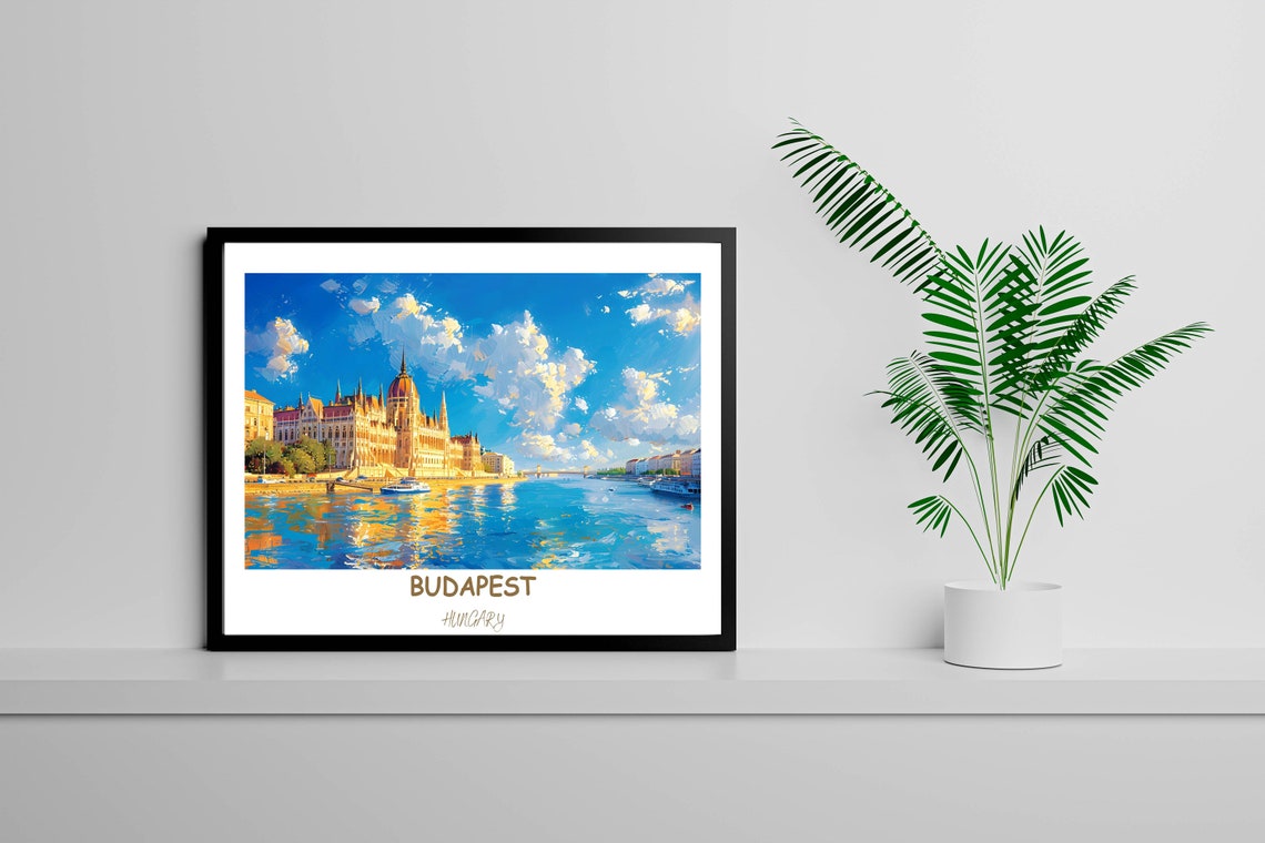 Budapest Hungary Parliament Danube Riverfront Golden Sky Travel Poster - Image 4