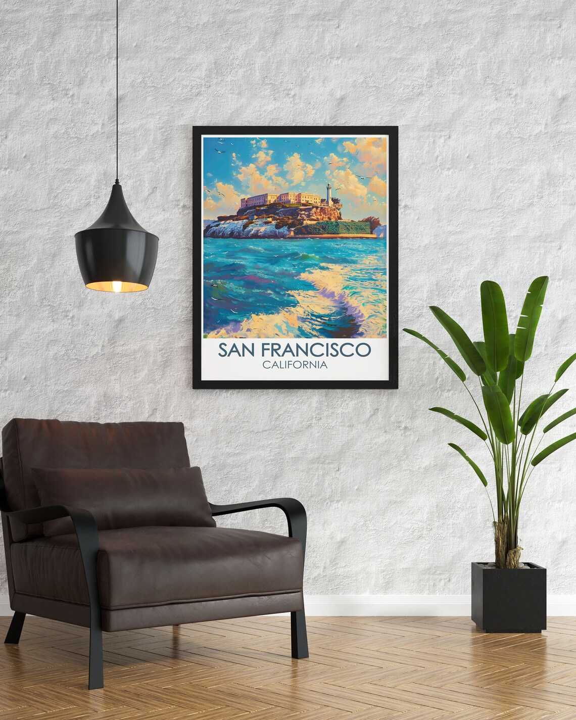 San Francisco Alcatraz Island Bay Waves Historic Travel Poster - Image 3