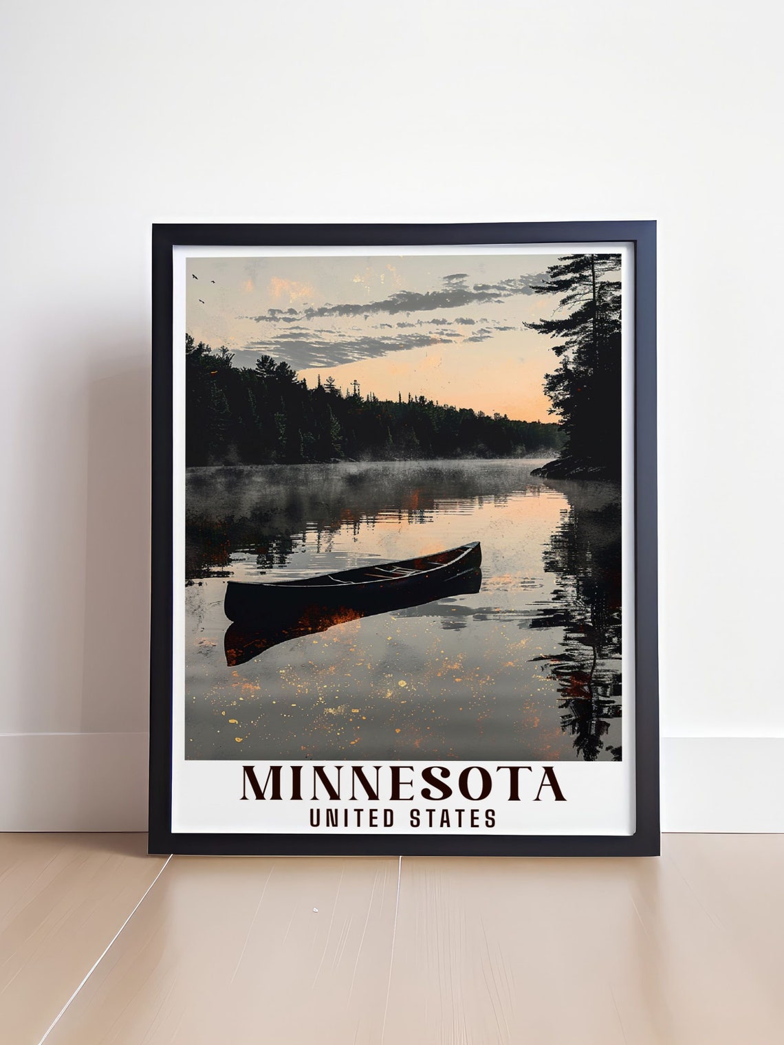 Minnesota Boundary Waters Canoe On Misty Lake At Sunset Poster - Image 4