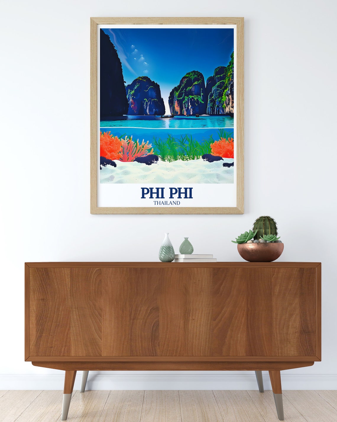 Phi Phi Thailand Limestone Karsts and Coral Reef Split View Poster - Image 2