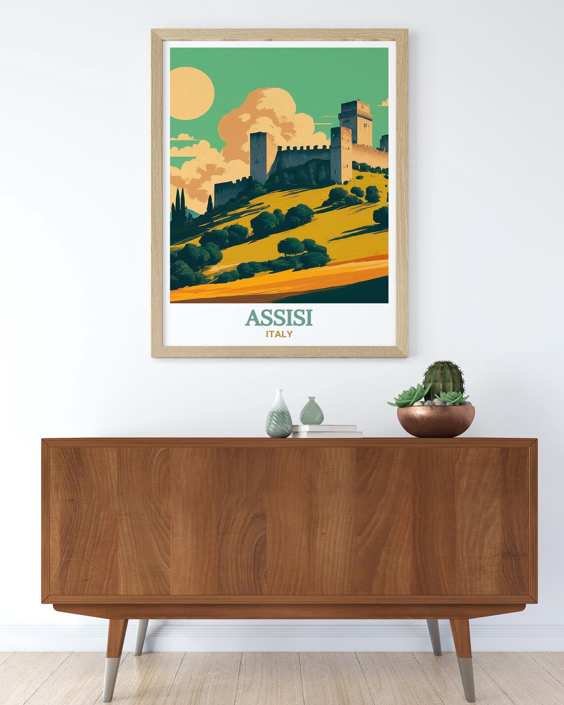 Assisi Italy Rocca Maggiore Fortress Golden Hills Travel Poster - Image 2