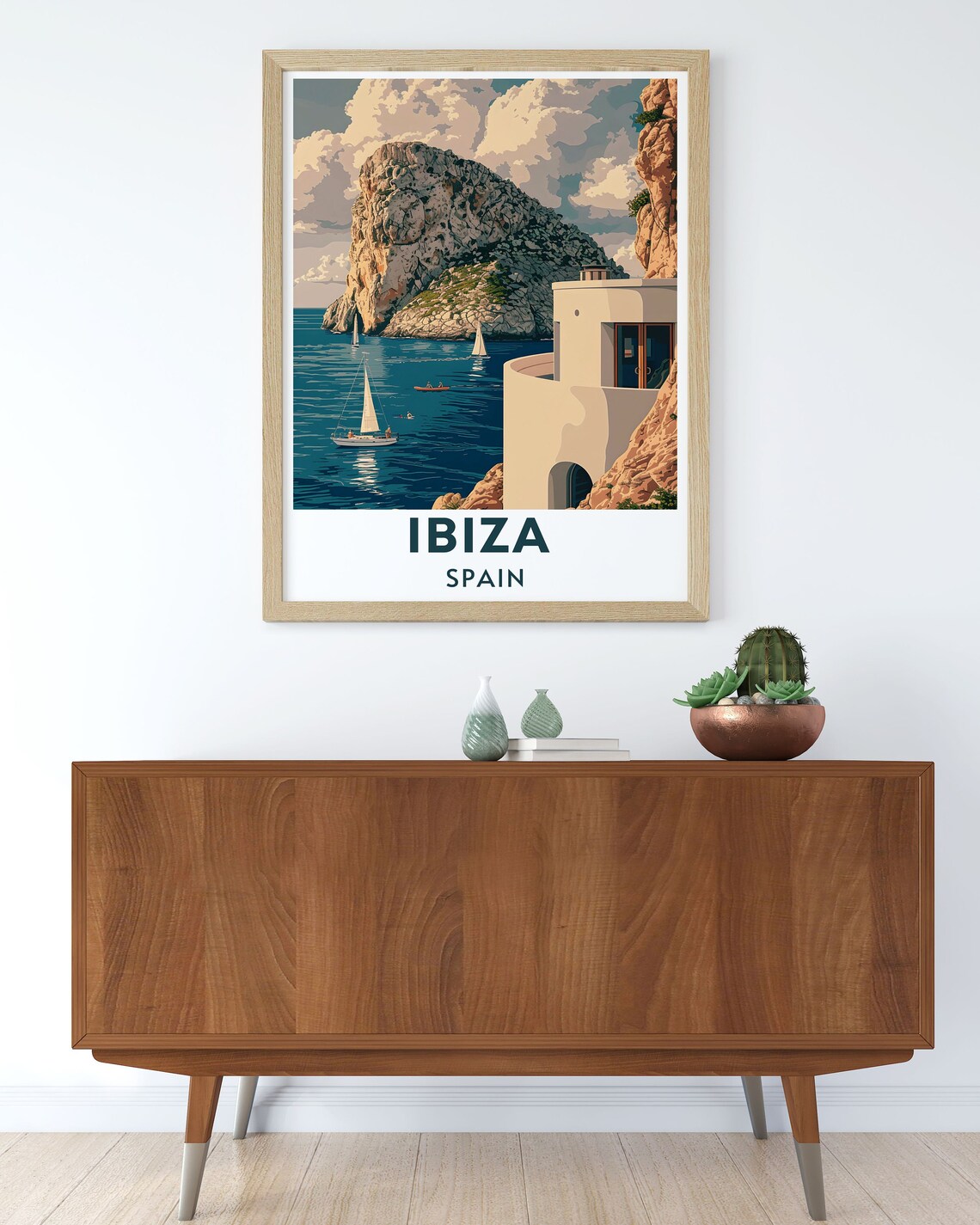 Ibiza Spain Es Vedra Rock Islet Sailboats Sea View Travel Poster - Image 2