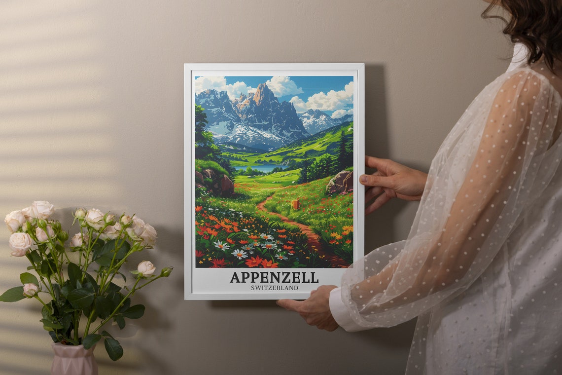 Appenzell Travel Poster Seealpsee Lake And Alpstein Mountains Gift Print Appenzell Wall Print And Seealpsee Lake Art - Image 3