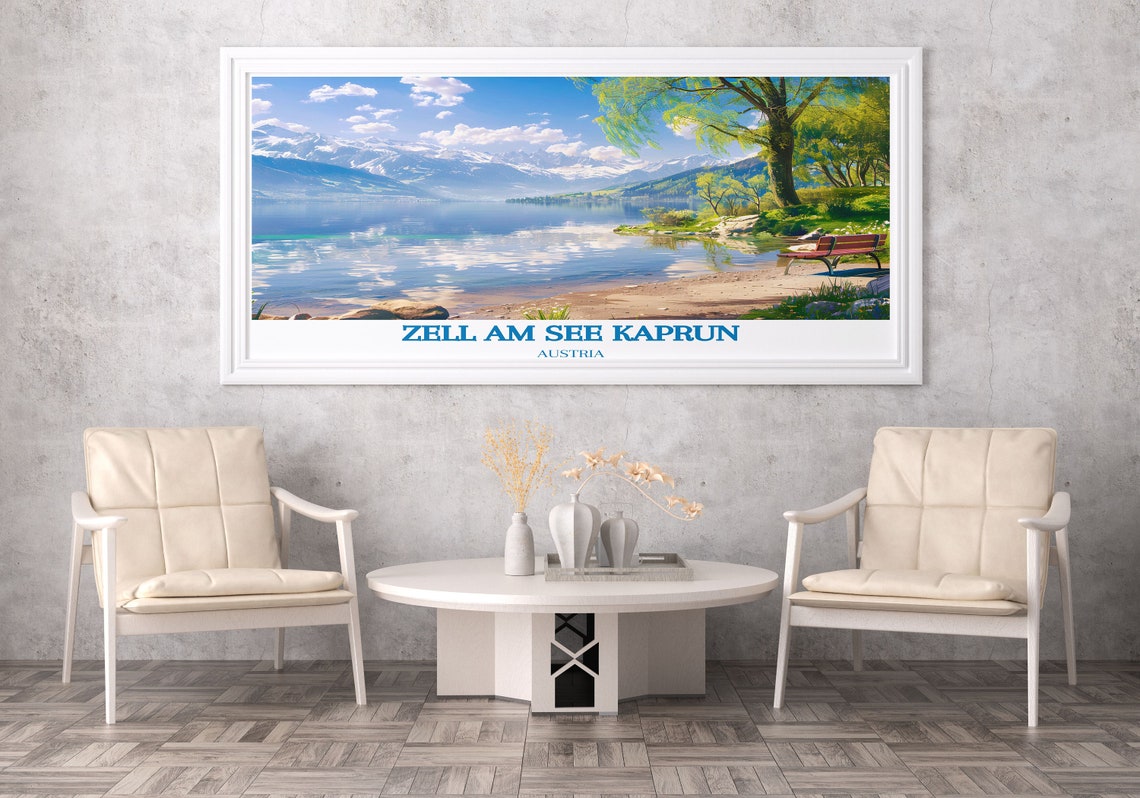 Zell Am See Kaprun Red Bench Lakeside Willow Lake View Austria Poster - Image 3
