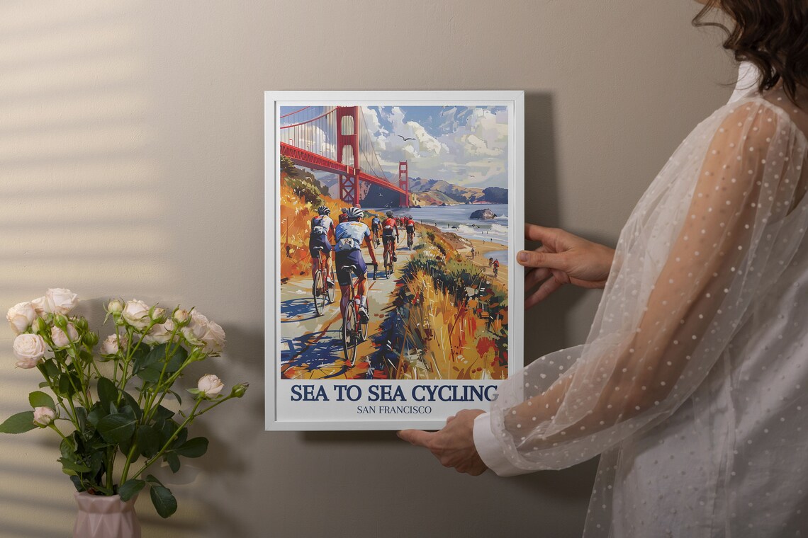 Sea to Sea Cycling Golden Gate Bridge San Francisco Artwork Poster - Image 2