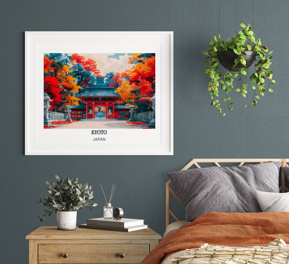 Kyoto Japan Autumn Traditional Temple Gate Red Maple Leaves Poster - Image 3