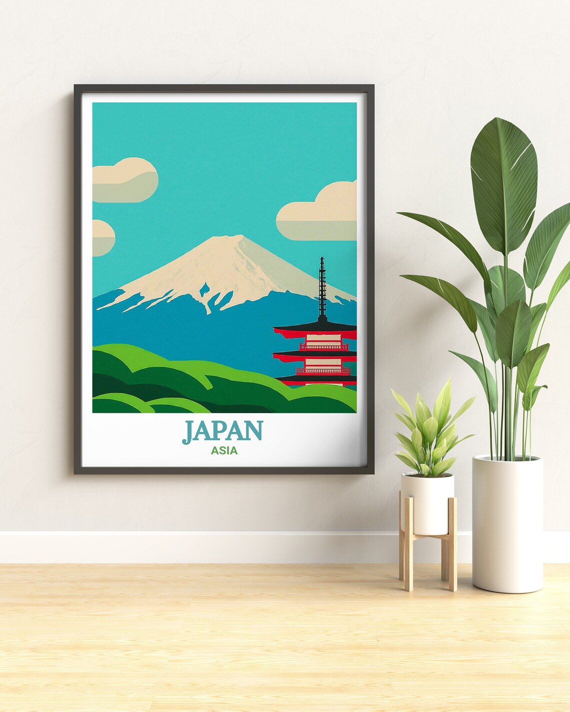 Mount Fuji Snowcapped Pagoda Japan Red Temple Retro Travel Poster - Image 2