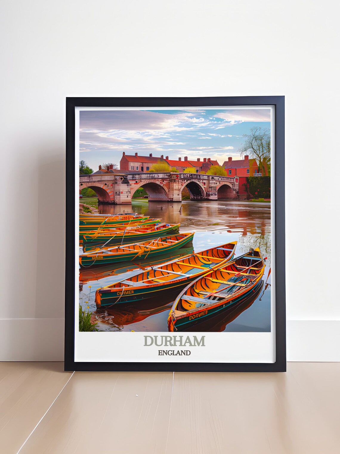 Durham England River Wear Rowing Boats Stone Bridge Scene Poster - Image 4