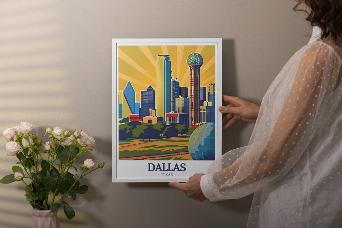Dallas Travel Print Reunion Towerball In The Air Travel Poster Reunion Tower Ball In The Air Dallas Print Texas Home Decor - Image 2