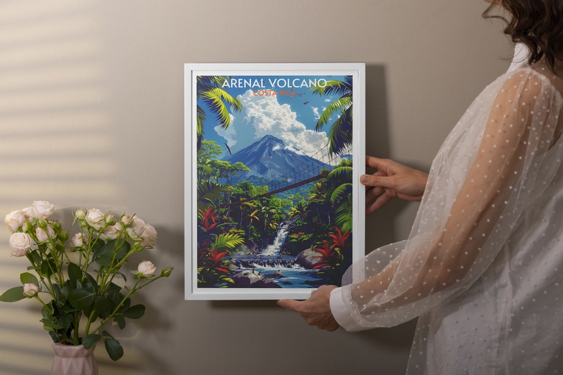 Arenal Volcano Costa Rica Hanging Bridge Lush Waterfall Poster - Image 2
