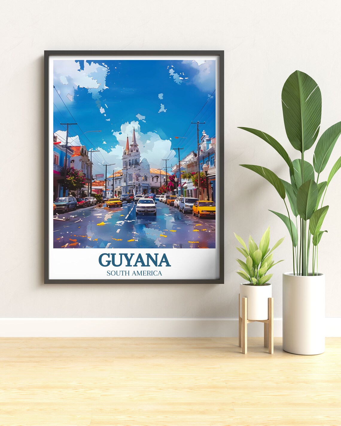 Georgetown Guyana City Hall Vibrant Street Watercolor Poster - Image 3