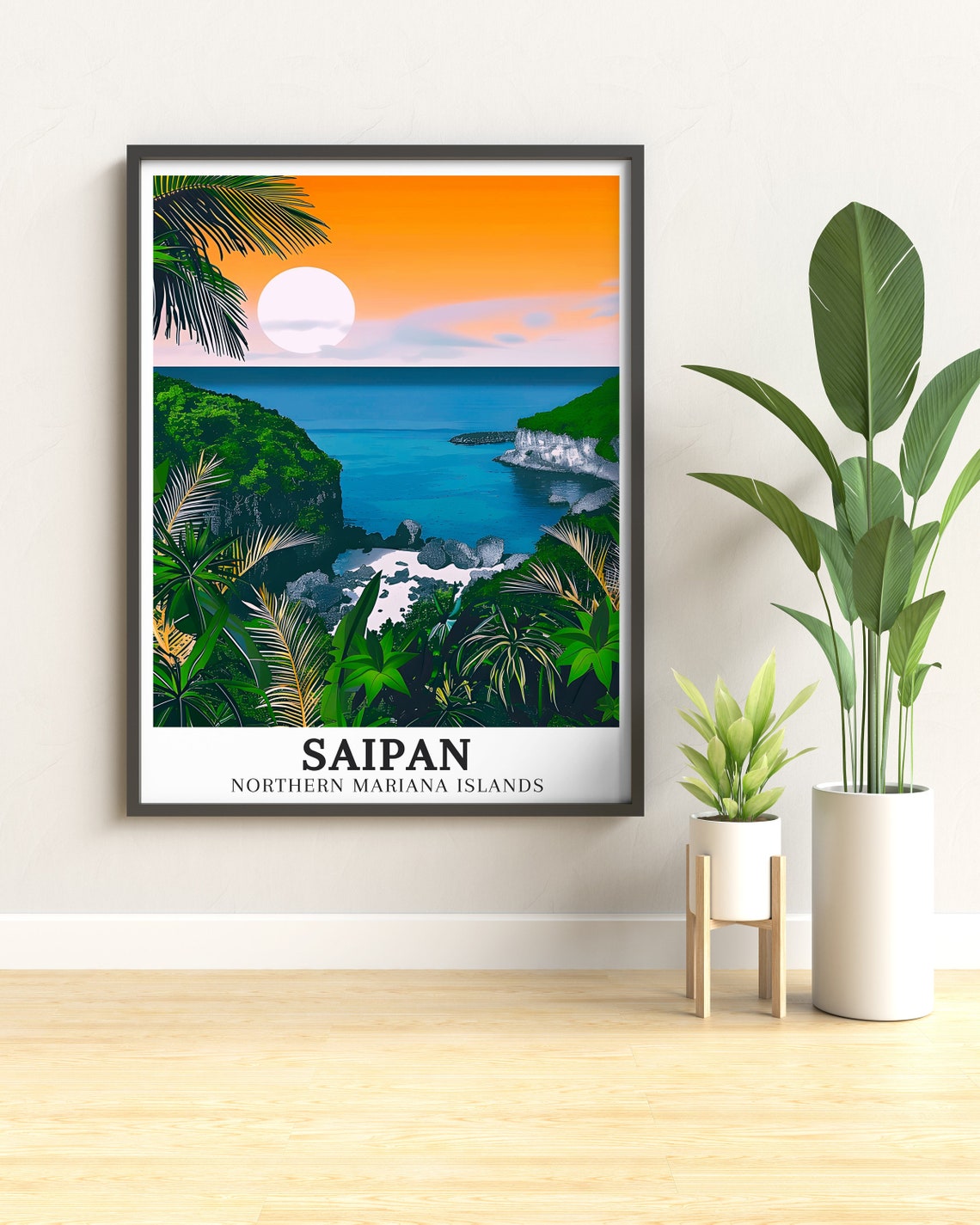 Saipan Sunset Bay Lush Green Cliffs Northern Mariana Island Poster - Image 3