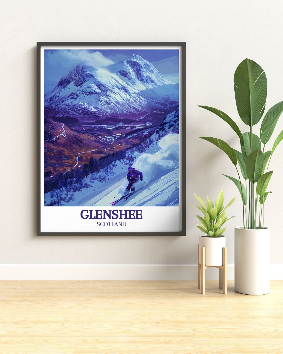 Glenshee Scotland Skier Descending Powdery Slope Travel Poster - Image 3
