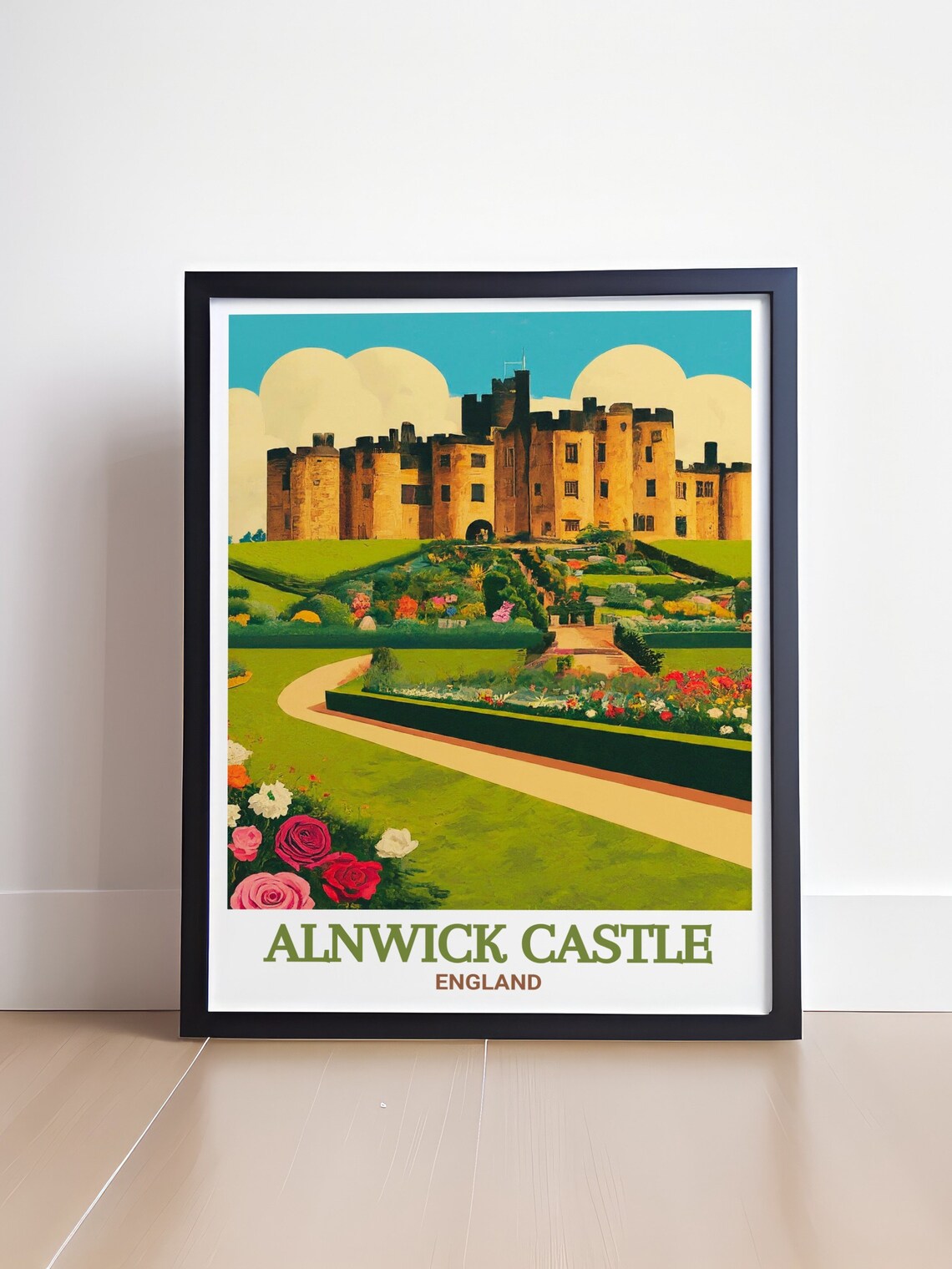 Alnwick Castle England Vintage Gardens and Castle View Travel Poster - Image 4
