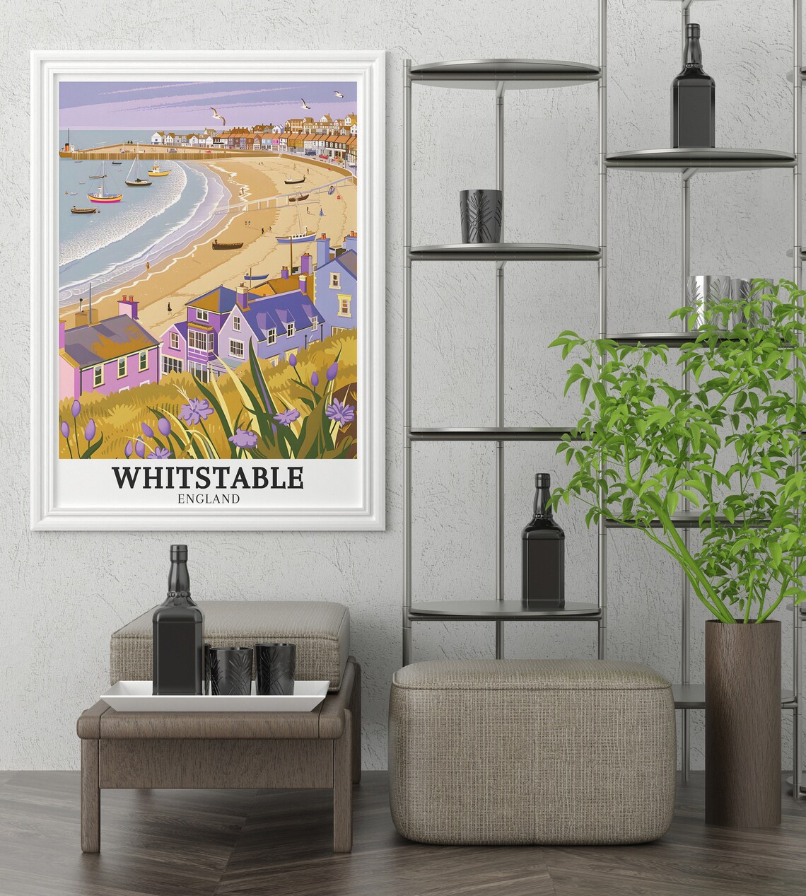Whitstable England Beach Purple Cottages Vintage Travel Poster - Image 3