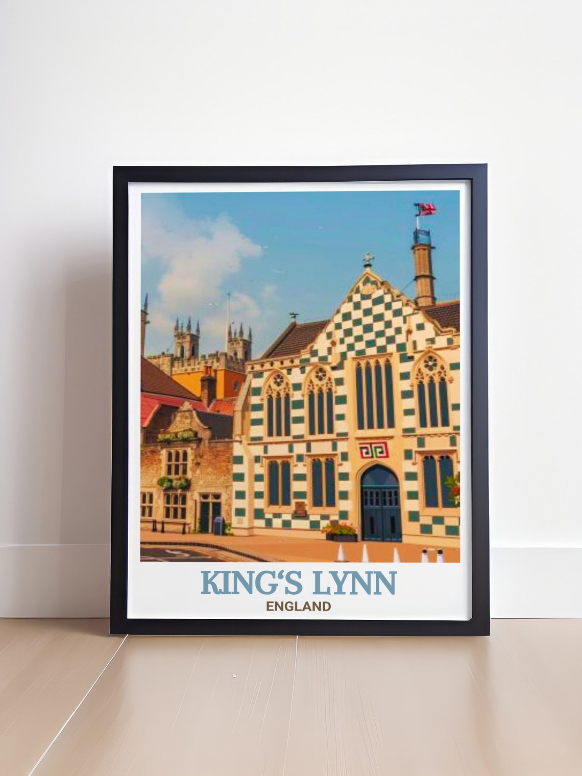 King's Lynn England Town Hall Checkered Building Travel Poster - Image 4