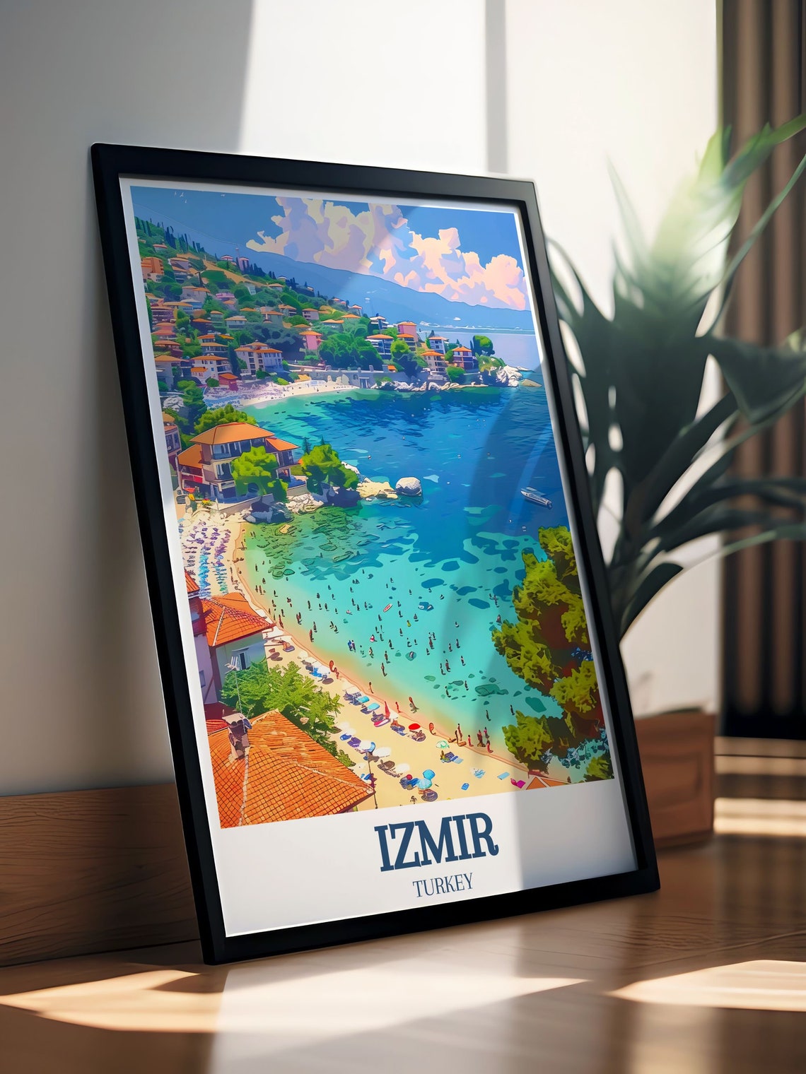 Izmir Turkey Curved Beach Bay with Turquoise Waters Travel Poster - Image 3