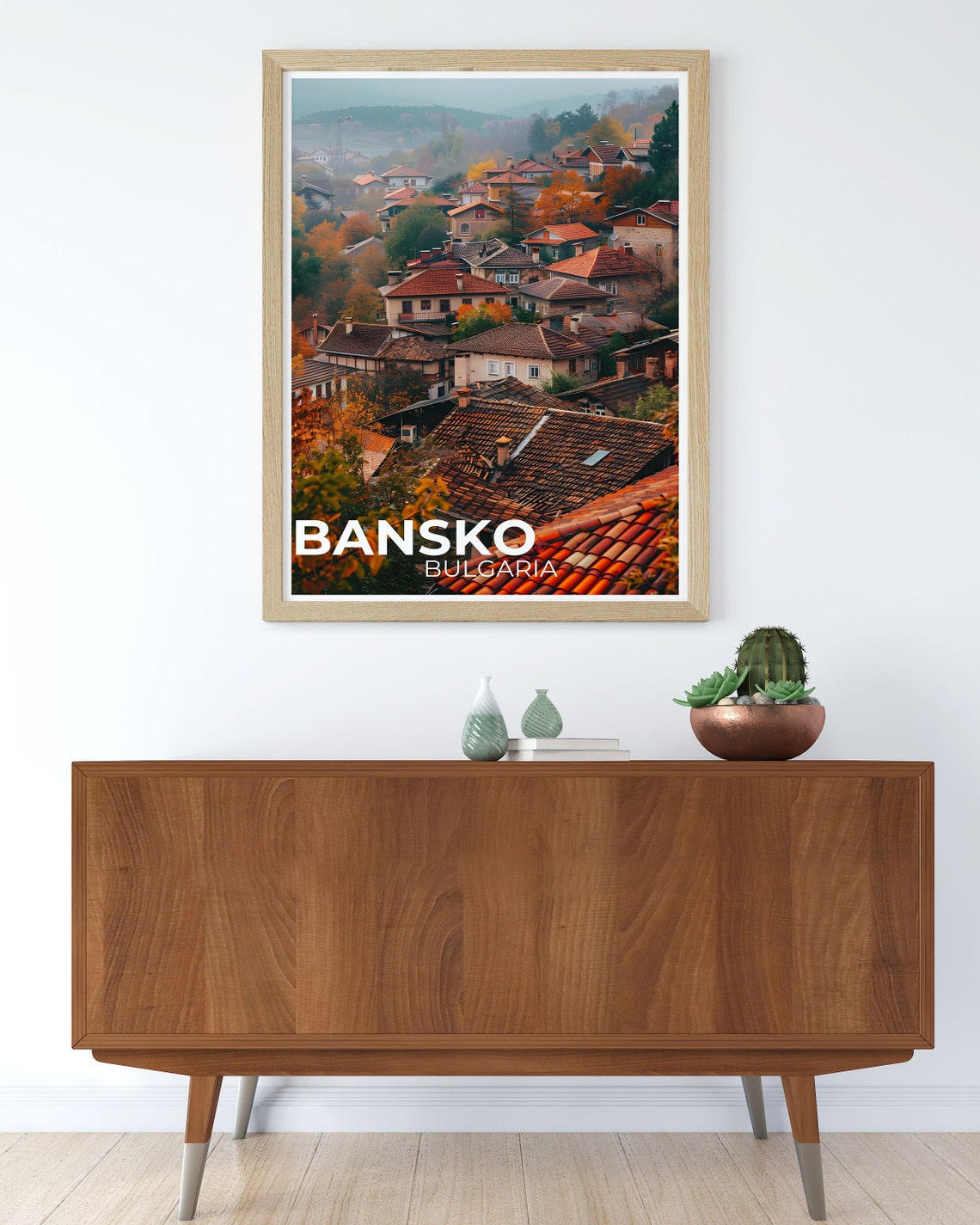 Bansko Bulgaria Old Town Rooftops Autumn Illustrated Travel Poster - Image 3