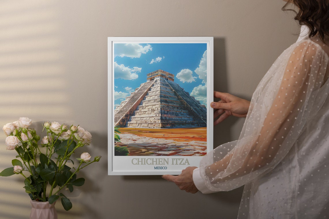 El Castillo Full Pyramid Bright Blue Sky Chichen Itza Poster - Image 2