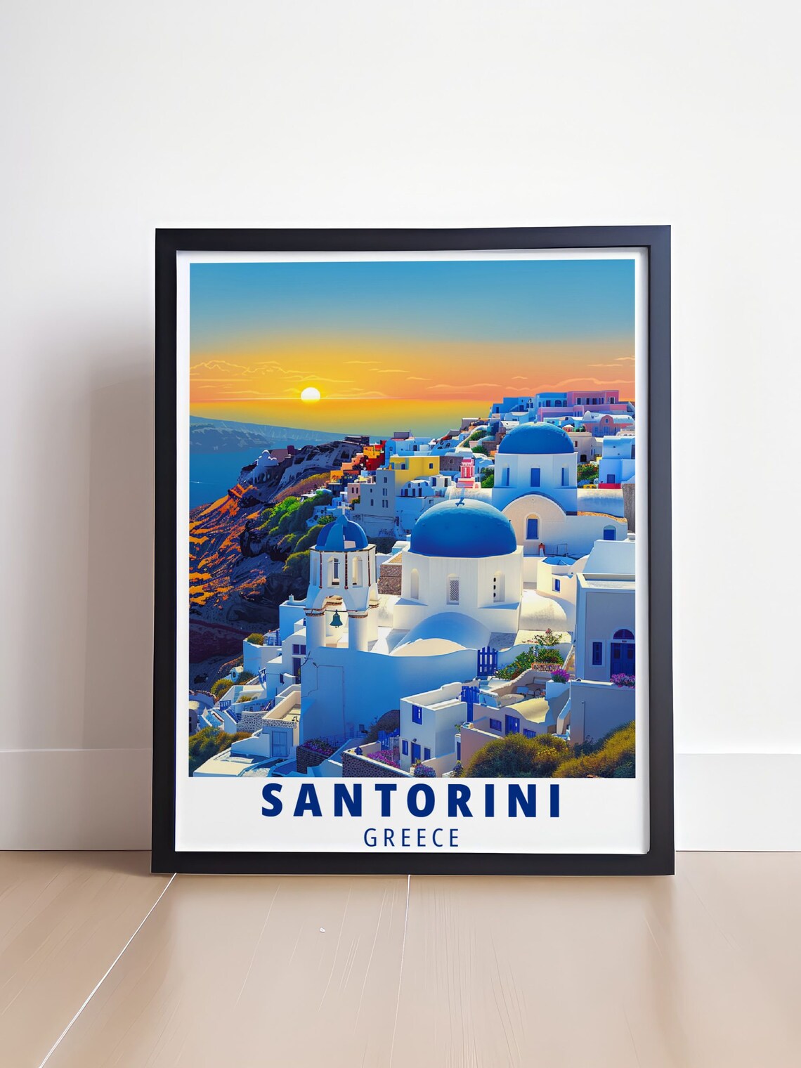 Santorini Greece Oia Sunset Blue Domes White Village Travel Poster - Image 4