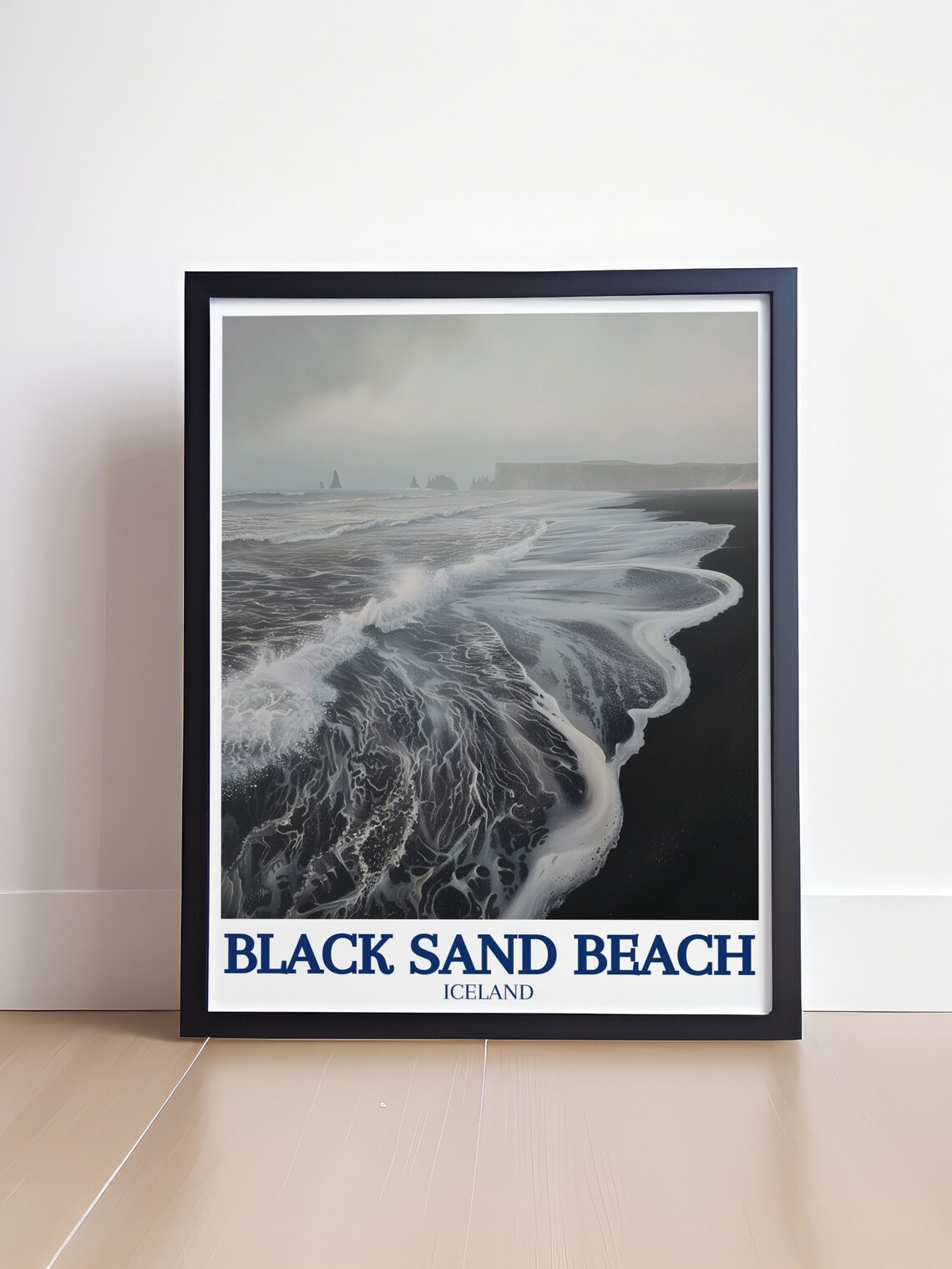 Iceland Black Sand Beach Poster Moody Monochrome Ocean Waves Art - Image 4