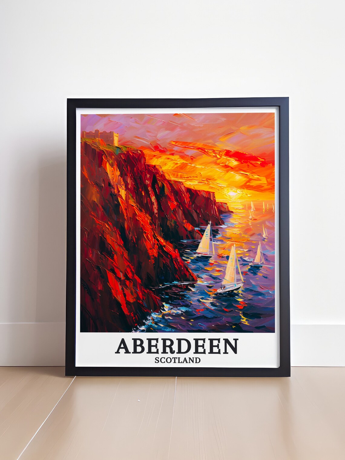Dunnottar Castle Aberdeen Sunset Sailboats Scotland Travel Poster - Image 4
