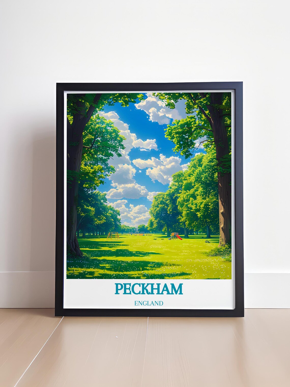 Peckham London Green Park Lawn Trees And Children's Play Area Poster - Image 4