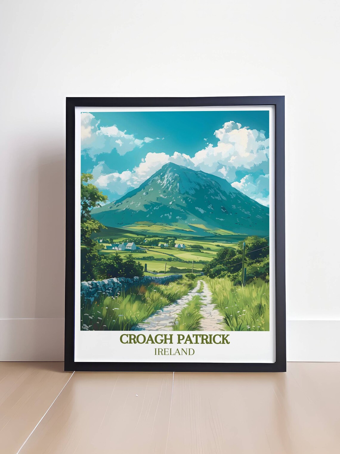 Croagh Patrick Ireland Lush Green Valley and Country Lane Poster - Image 4