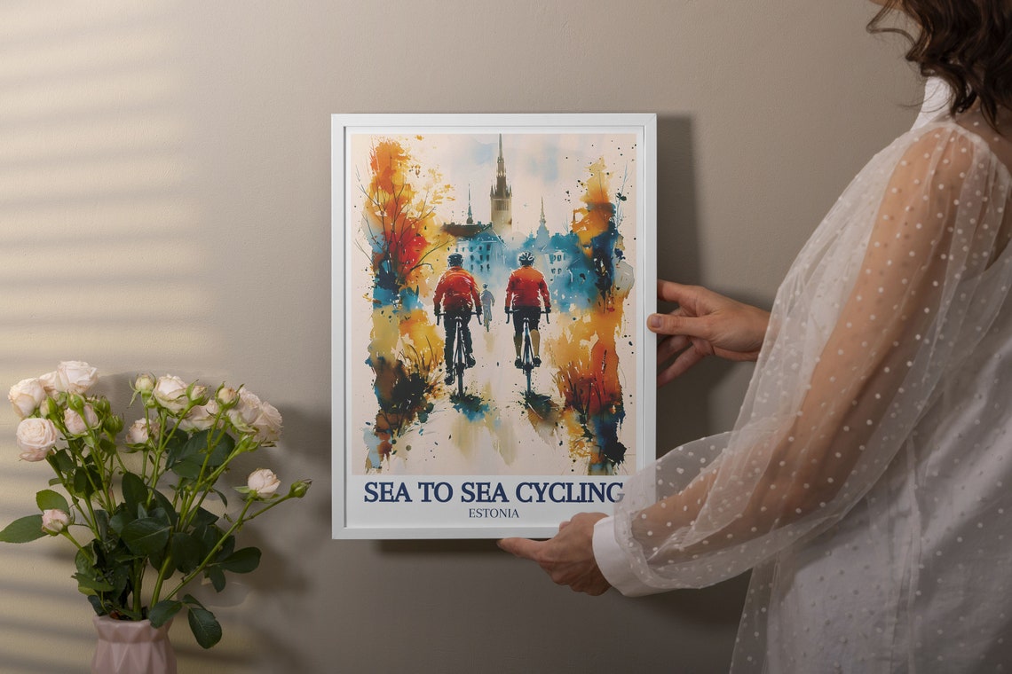 Seatosea Cycling Route Art Tallinn Travel Poster Estonia Wall Art Seatosea Cycling Poster Old Town Of Tallinn Art - Image 2